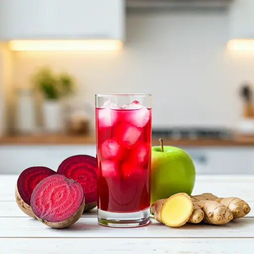 Beet the Odds A Heart-Healthy Juice : A deep crimson juice in a glass, garnished with a slice of beet and a sprig of mint, showcasing a heart-healthy and vibrant drink.