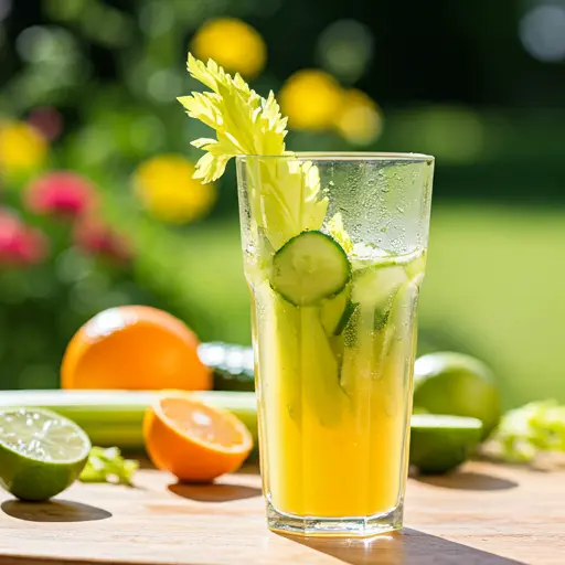 A chilled glass of Citrus Lime Hydration Juice, featuring a light green hue, garnished with a lime wheel and a sprig of mint.