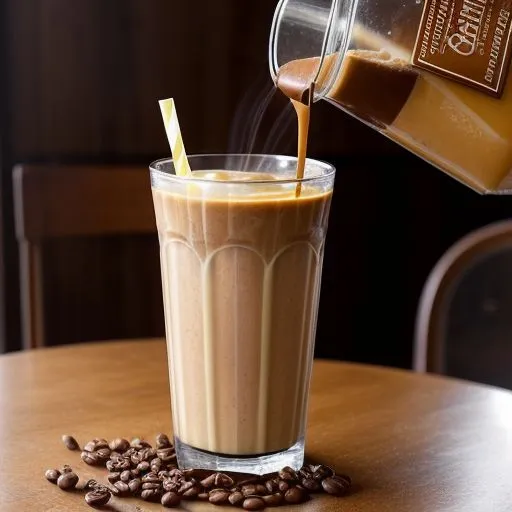 A creamy coffee smoothie in a glass, topped with a sprinkle of cocoa powder and coffee beans, exuding a rich and energizing appeal. Creamy Coffee Energizer Smoothie .