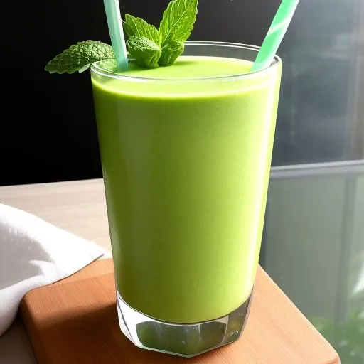 A refreshing green smoothie in a glass, garnished with fresh mint leaves and a slice of lime, radiating detoxifying and revitalizing energy. Refreshing Minty Green Detox Smoothie .