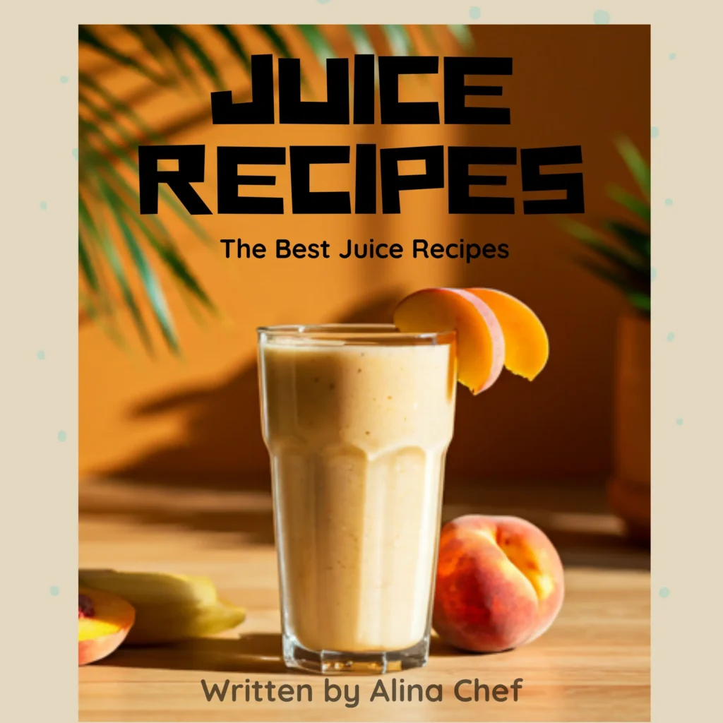 A beautifully styled book of juice recipes featuring colorful glasses of fresh juices and smoothies on the cover surrounded by vibrant fruits and vegetables