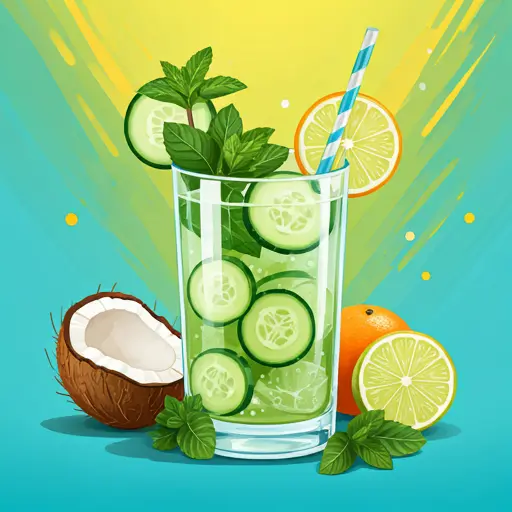 Aqua Vitality Elixir A clear light blue elixir in a glass garnished with a lemon slice and a mint sprig exuding hydrating and refreshing vibes