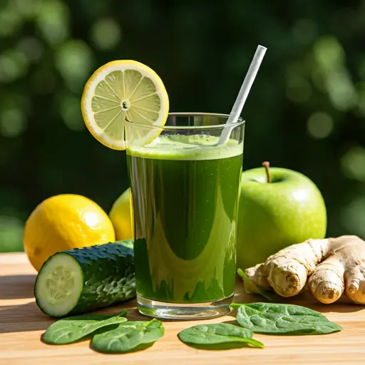 Citrus Green Elixir : A vibrant green citrus drink in a glass, garnished with a lime wedge and a sprig of parsley, radiating fresh and zesty energy.