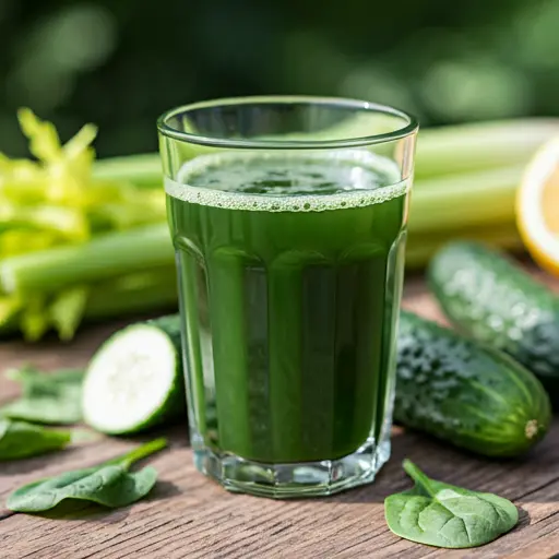 Garden Fresh Green Elixir A vibrant green juice in a glass garnished with a cucumber slice and a sprig of parsley exuding garden fresh vibrancy and health