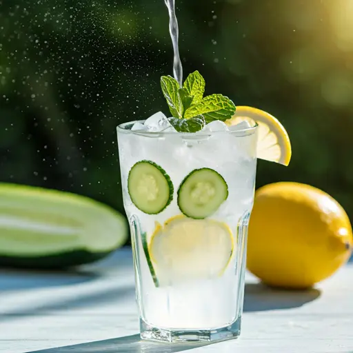 Revitalizing Enzyme Infused Coconut Cooler A frosty white drink in a glass garnished with a slice of coconut and a sprig of mint exuding tropical and refreshing charm