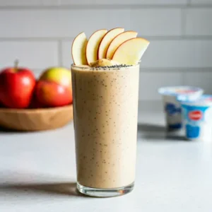 Creamy Apple Smoothie Delight : A creamy apple smoothie in a glass, topped with cinnamon and a fresh apple slice.