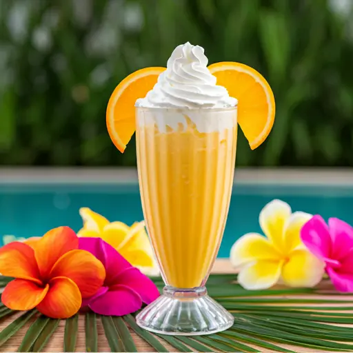 Zesty Orange Delight Shake : A creamy orange shake in a chilled glass, garnished with a fresh orange slice.