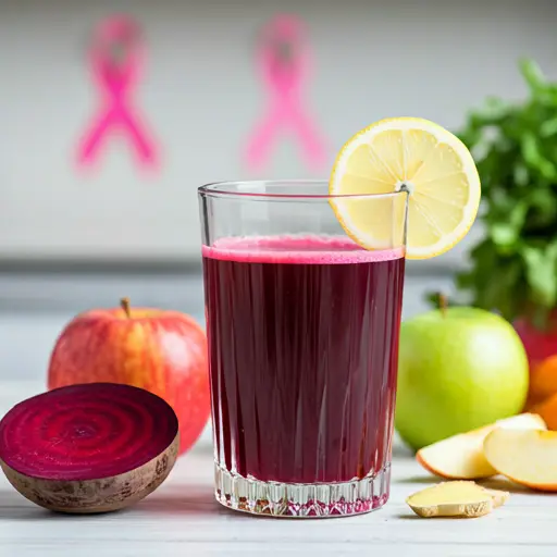 Pink Power Juice A vibrant pink juice served in a glass garnished with fresh berries and a slice of citrus